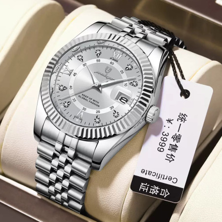 POEDAGAR 910 Luxury Style Men Watches Trend Fashion Wristwatch Original Quartz Watch for Man- Silver