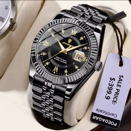 POEDAGAR 910 Luxury Style Men Watches Trend Fashion Wristwatch Original Quartz Watch for Man- Black