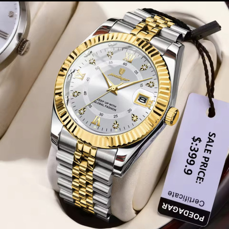 POEDAGAR 910 Luxury Style Men Watches Trend Fashion Wristwatch Original Quartz Watch for Man- Silver & Golden