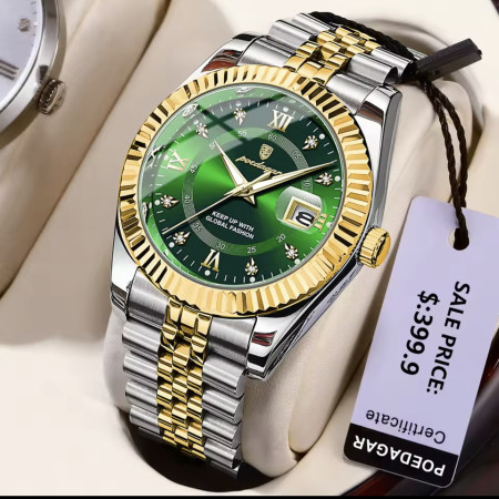 POEDAGAR 910 Luxury Style Men Watches Trend Fashion Wristwatch Original Quartz Watch for Man- Green
