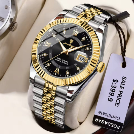 POEDAGAR 910 Luxury Style Men Watches Trend Fashion Wristwatch Original Quartz Watch for Man- Golden & Black