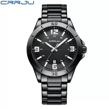 CRRJU Luxury Watch for Man Elegant Waterproof Luminous Men Watch Quartz Stainless Steel Sports Men Watches- Black